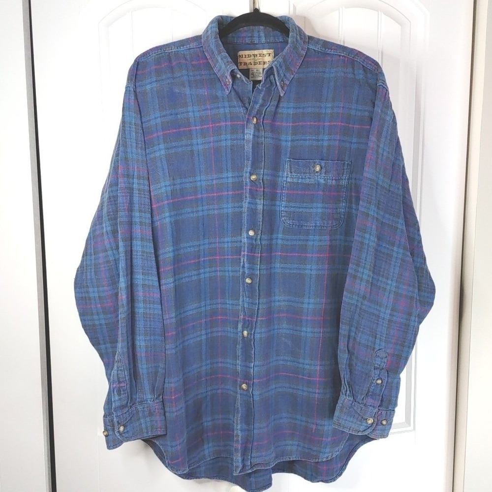 Well Worn MidWest Traders Flannel Soft Shirt Plaid Men's XL Rugged Grunge Cotton